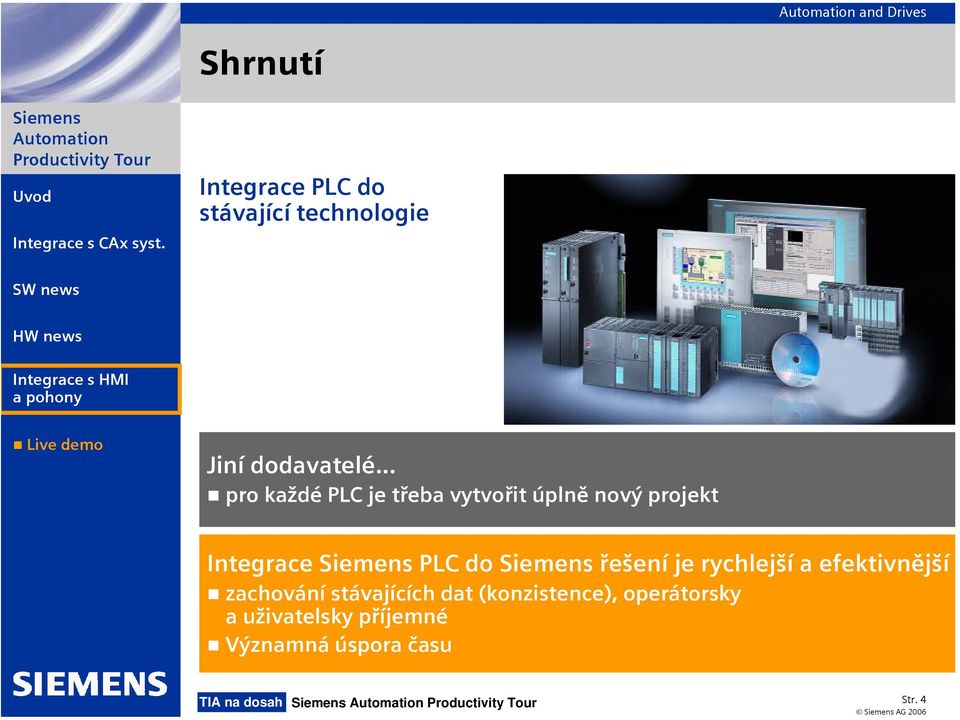 .. pro každé PLC je třeba vytvořit úplně nový projekt Integrace PLC do