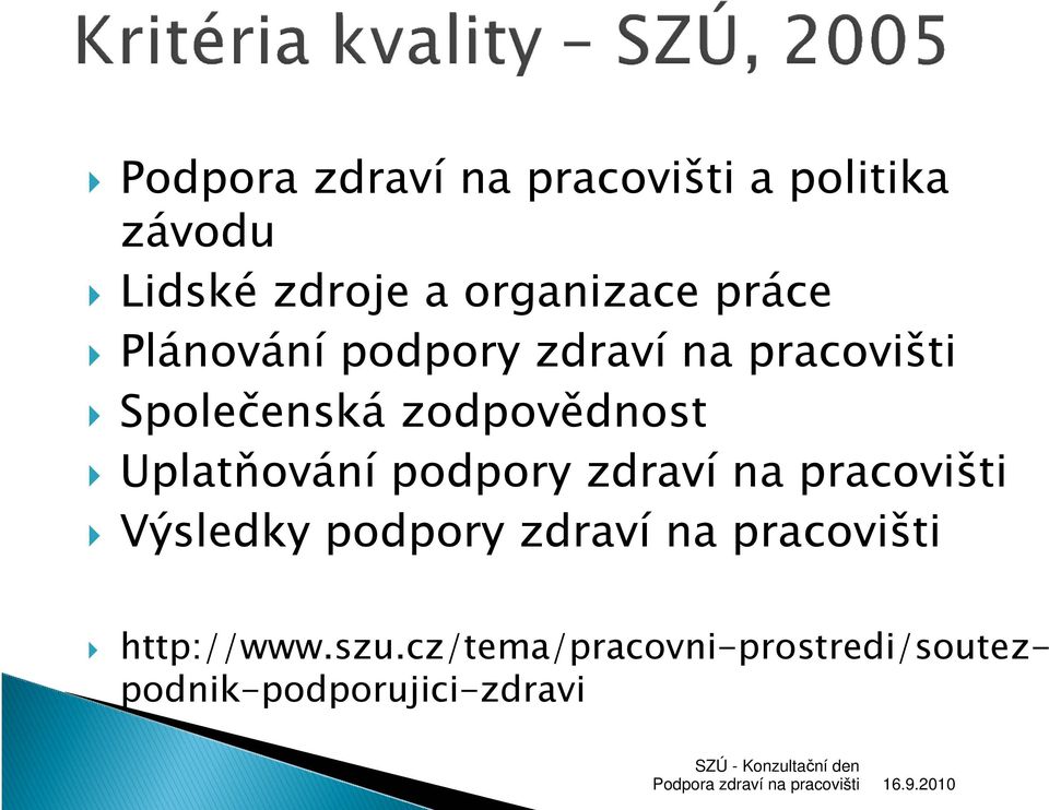 podpory zdraví na pracovišti Výsledky podpory zdraví na pracovišti