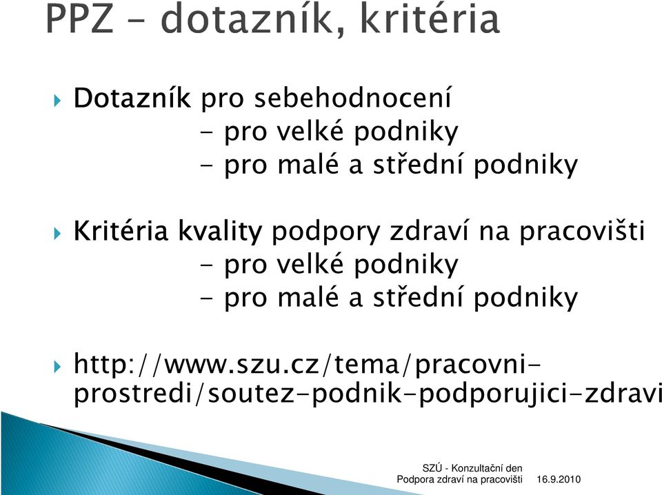 pracovišti - pro velké podniky - pro malé a střední podniky