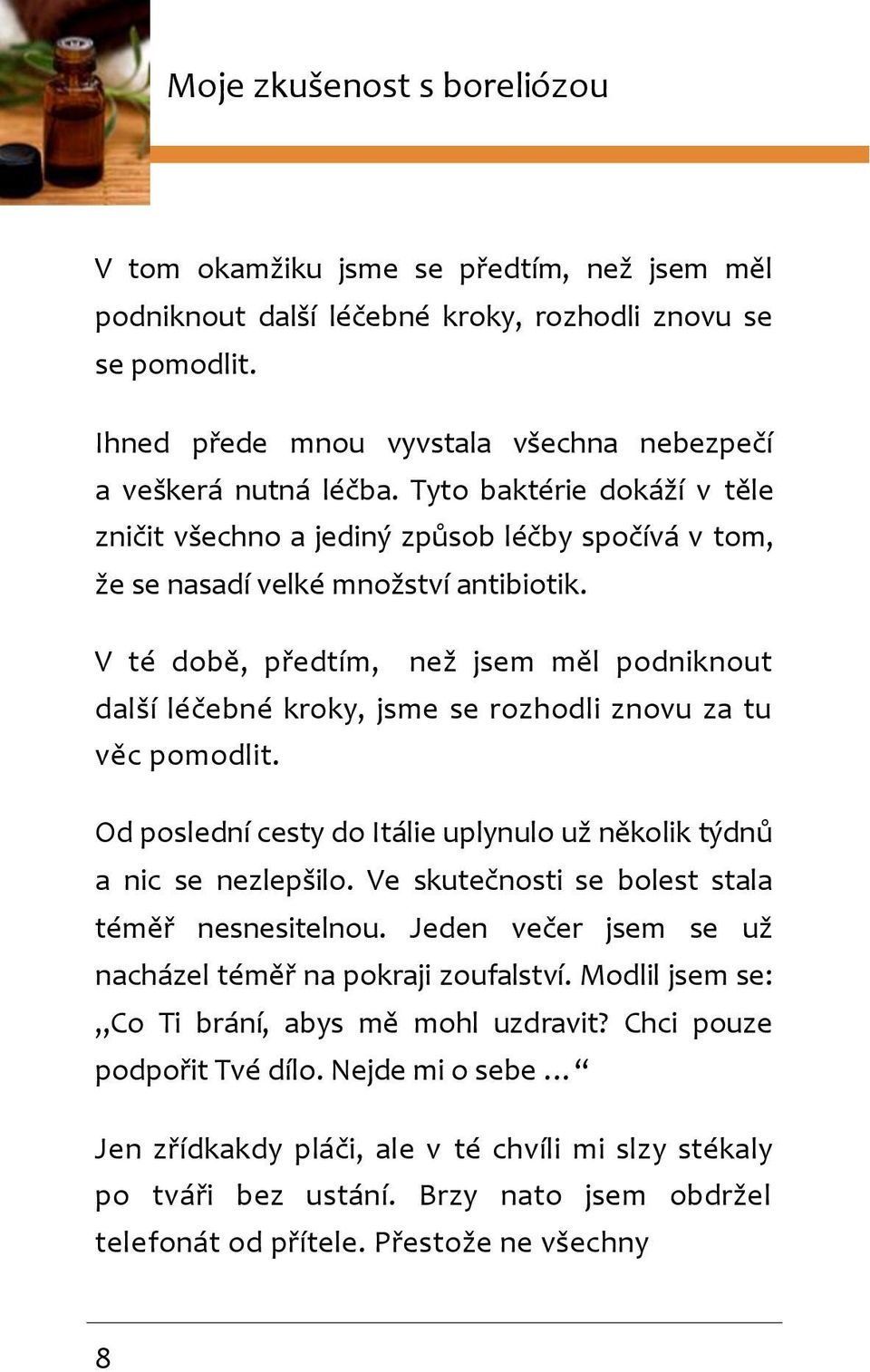 V té době, předtím, než jsem měl podniknout další léčebné kroky, jsme se rozhodli znovu za tu věc pomodlit. Od poslední cesty do Itálie uplynulo už několik týdnů a nic se nezlepšilo.