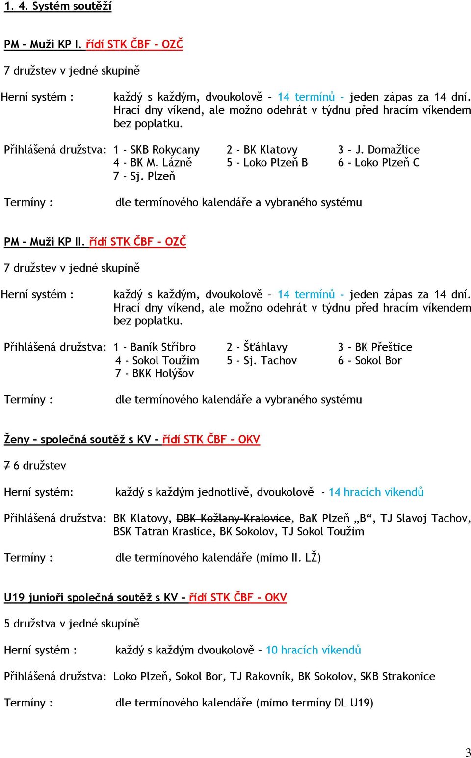 Lázně 5 - Loko Plzeň B 6 - Loko Plzeň C 7 - Sj. Plzeň dle termínového kalendáře a vybraného systému PM Muži KP II.