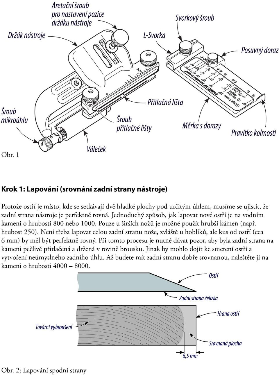 Není třeba lapovat celou zadní stranu nože, zvláště u hoblíků, ale kus od ostří (cca 6 mm) by měl být perfektně rovný.