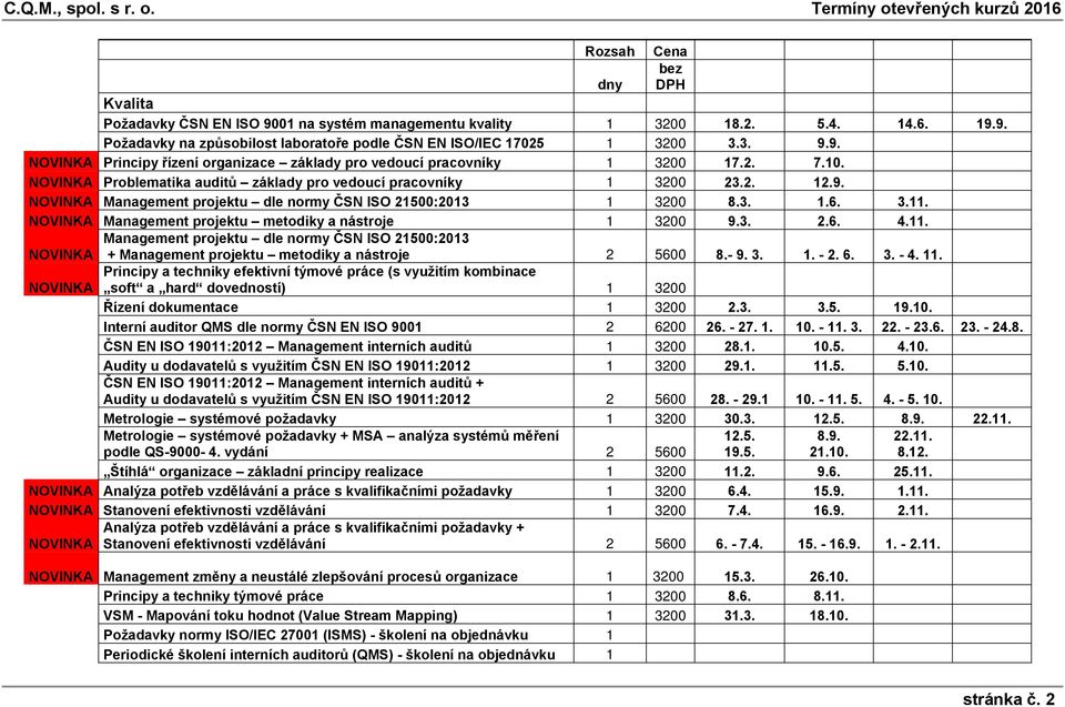 NOVINKA Management projektu metodiky a nástroje 1 3200 9.3. 2.6. 4.11. Management projektu dle normy ČSN ISO 21500:2013 NOVINKA + Management projektu metodiky a nástroje 2 5600 8.- 9. 3. 1. - 2. 6. 3. - 4.