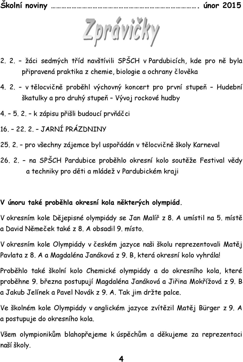 V okresním kole Dějepisné olympiády se Jan Malíř z 8. A umístil na 5. místě a David Němeček také z 8. A obsadil 9. místo.