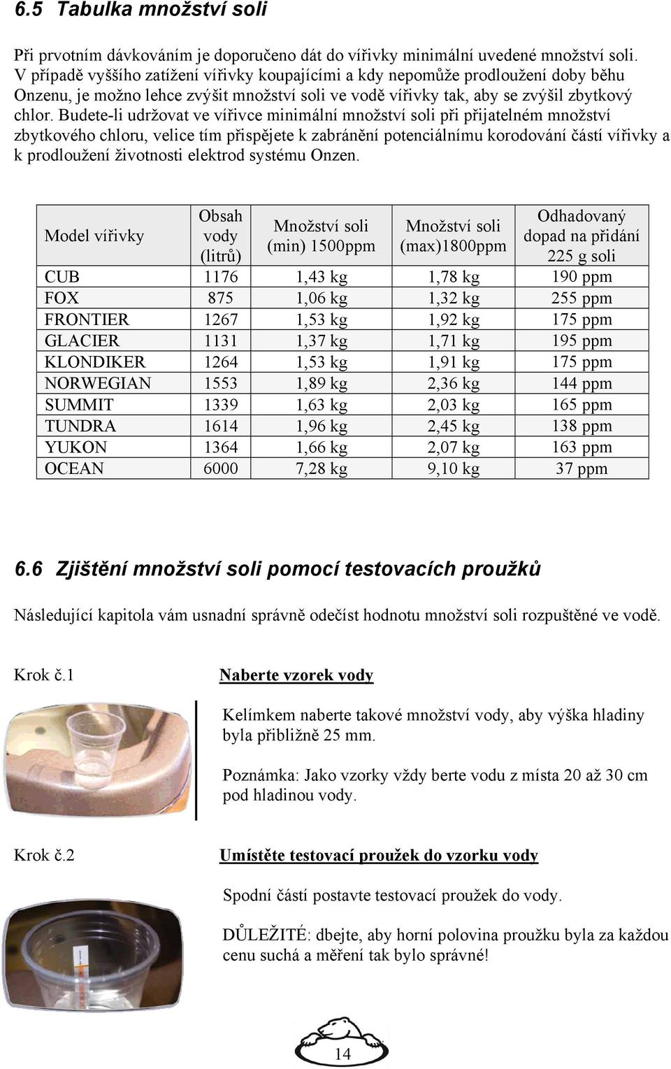 Budete-li udržovat ve vířivce minimální množství soli při přijatelném množství zbytkového chloru, velice tím přispějete k zabránění potenciálnímu korodování částí vířivky a k prodloužení životnosti