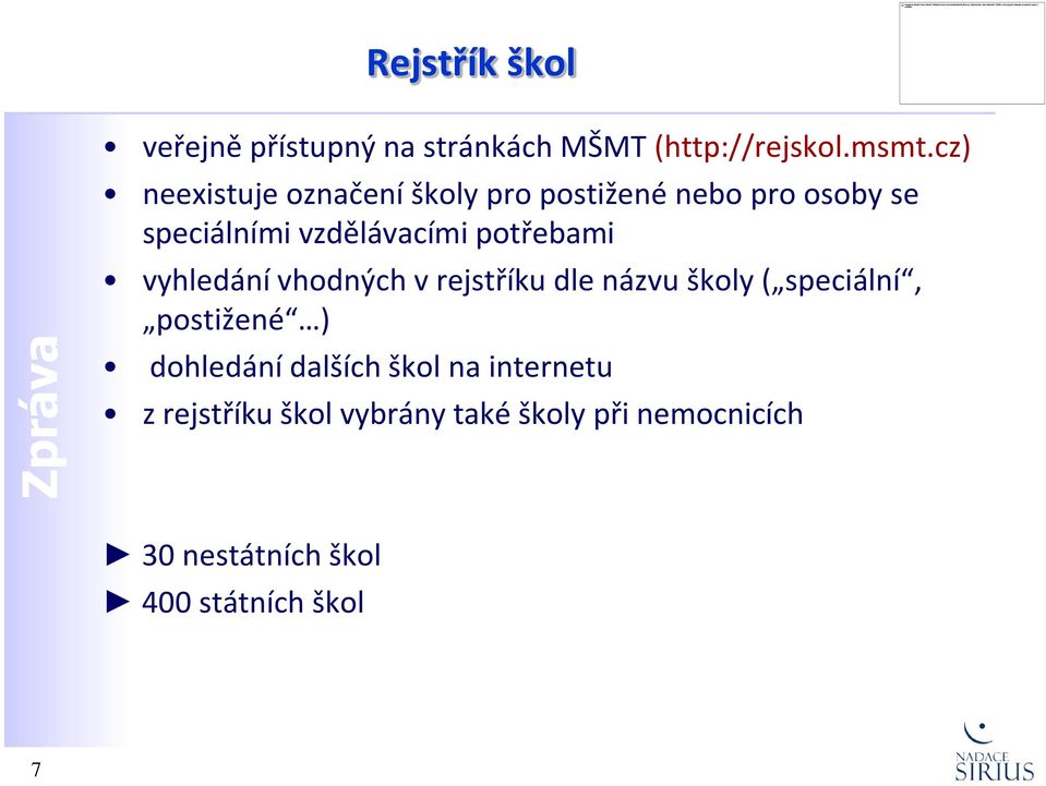 potřebami vyhledání vhodných v rejstříku dle názvu školy ( speciální, postižené ) dohledání