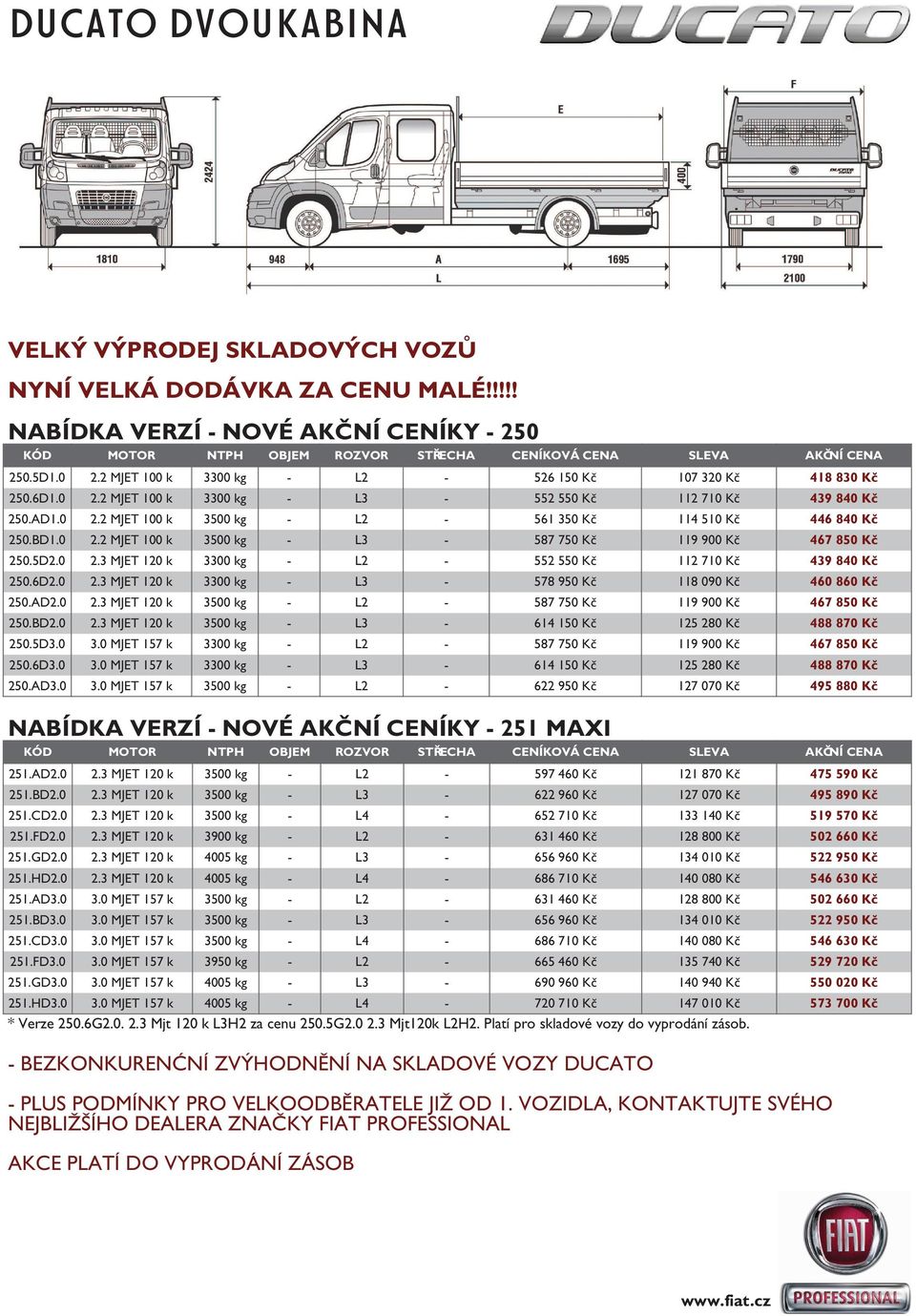 BD1.0 2.2 MJET 100 k 3500 kg - L3-587 750 Kč 119 900 Kč 467 850 Kč 250.5D2.0 2.3 MJET 120 k 3300 kg - L2-552 550 Kč 112 710 Kč 439 840 Kč 250.6D2.0 2.3 MJET 120 k 3300 kg - L3-578 950 Kč 118 090 Kč 460 860 Kč 250.