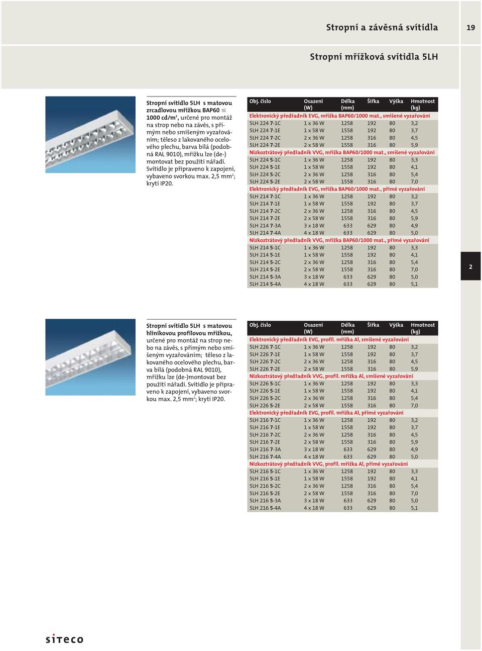 2,5 mm 2 ; krytí IP20. Osazení Délka ífika V ka Hmotnost Elektronick pfiedfiadník EVG, mfiíïka BAP60/1000 mat.