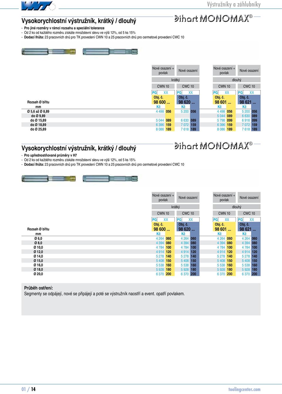 10 CWC 10 CWN 10 CWC 10 PG XX PG XX PG XX PG XX Obj. č. Obj. č. Obj. č. Obj. č. Rozsah Ø břitu 98 600... 98 620... 98 601... 98 621.