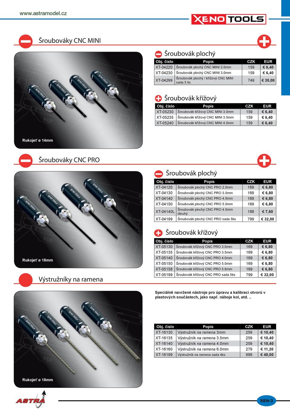 0mm 159 6,40 XT-05235 Šroubovák křížový CNC MINI 3.5mm 159 6,40 XT-05240 Šroubovák křížový CNC MINI 4.