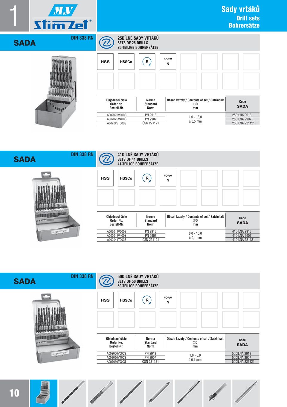 DiN 338 rn 41DÍNé sady vrtáků sets of 41 Dris 41-teiige Bohrersätze objednací číso order No. Beste-Nr.