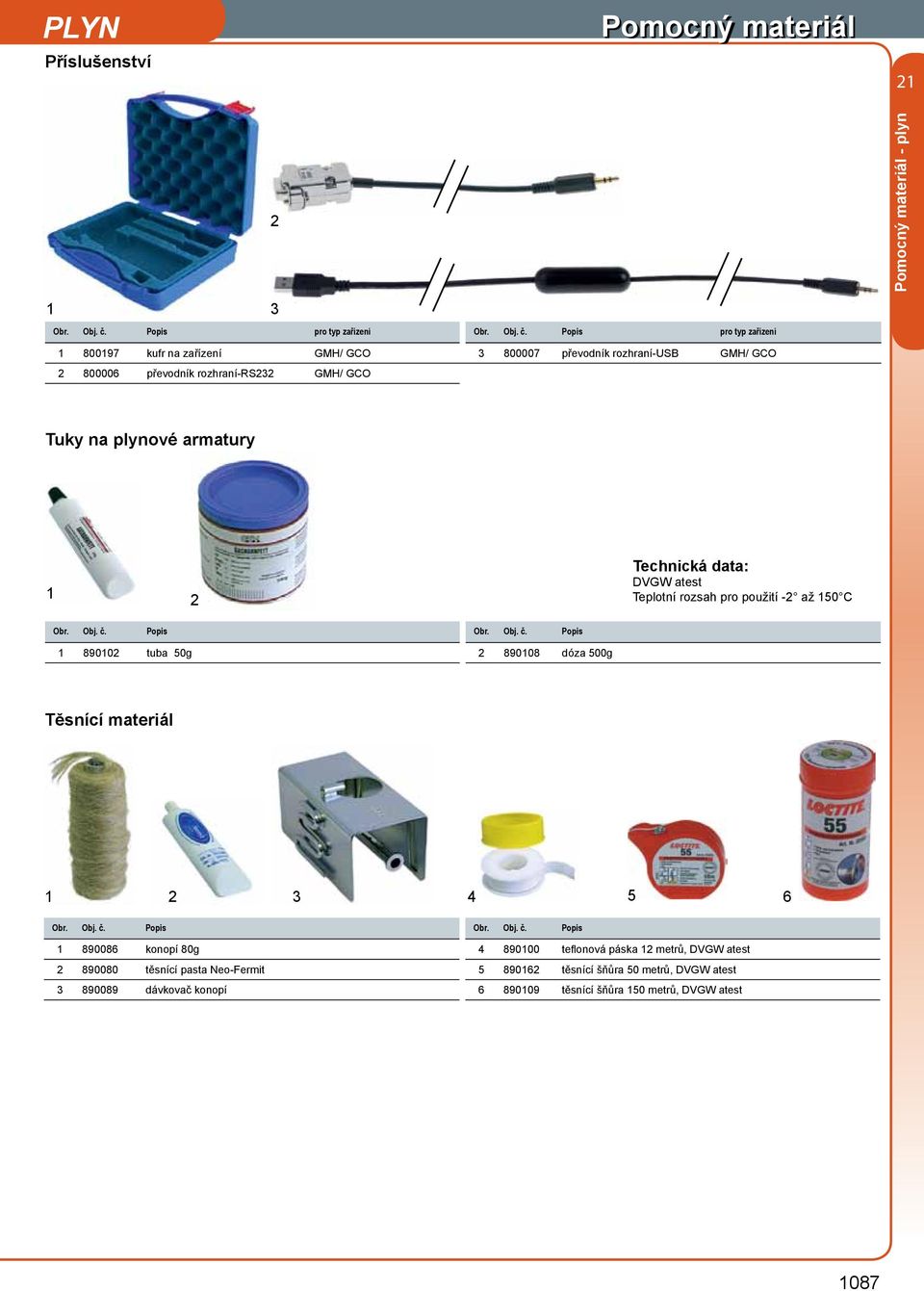 Popis pro typ zařízení Pomocný materiál - plyn 80097 kufr na zařízení GMH/ GCO 3 800007 převodník rozhraní-us GMH/ GCO 2 800006 převodník rozhraní-rs232 GMH/ GCO Tuky na