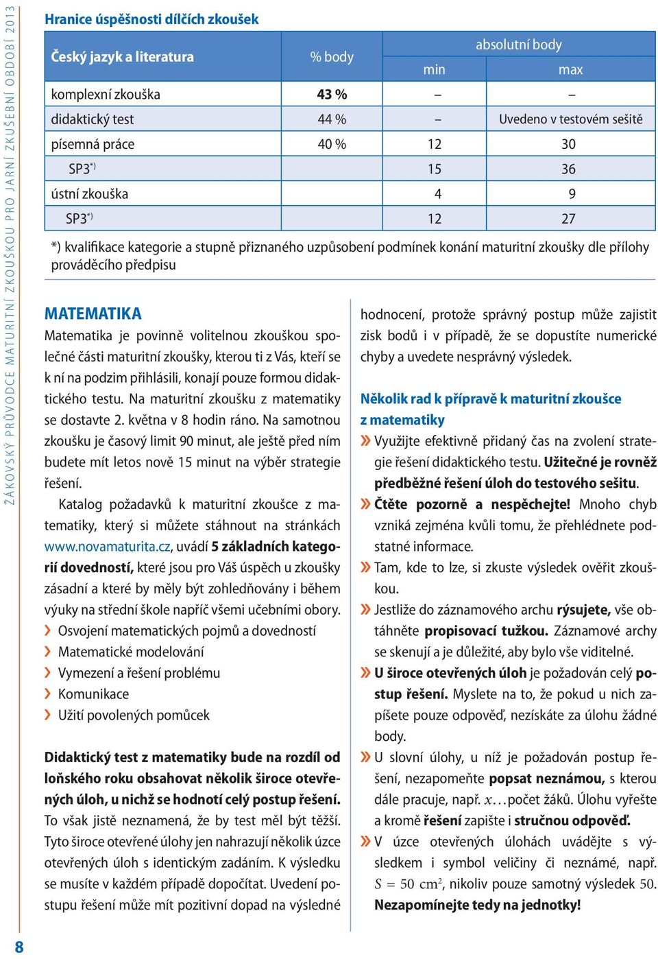 prováděcího předpisu MATEMATIKA Matematika je povinně volitelnou zkouškou společné části maturitní zkoušky, kterou ti z Vás, kteří se k ní na podzim přihlásili, konají pouze formou didaktického testu.