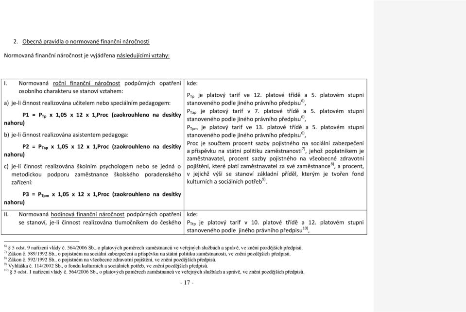 (zaokrouhleno na desítky nahoru) b) je-li činnost realizována asistentem pedagoga: P2 = P Tap x 1,05 x 12 x 1,Proc (zaokrouhleno na desítky nahoru) c) je-li činnost realizována školním psychologem