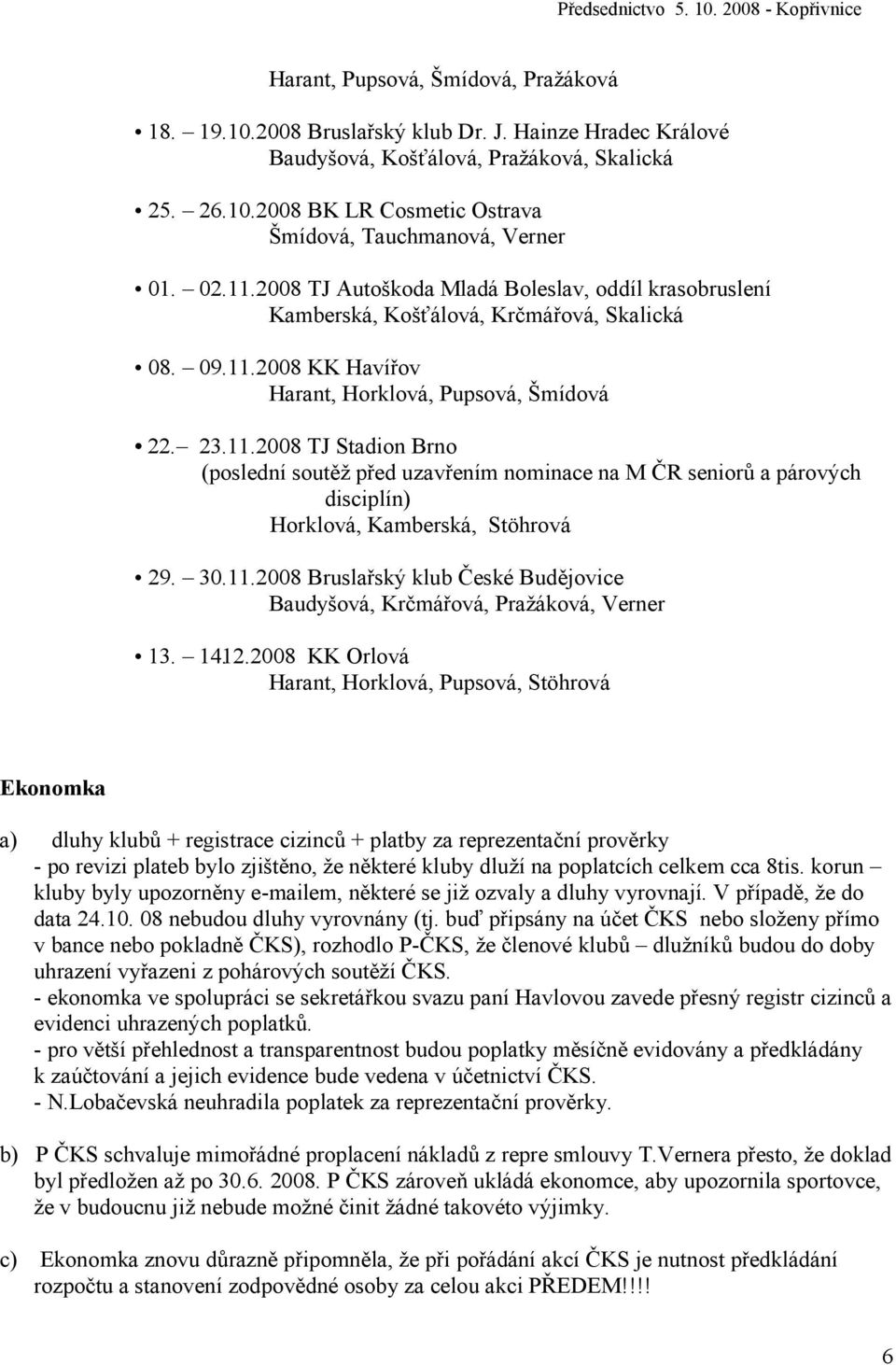 30.11.2008 Bruslařský klub České Budějovice Baudyšová, Krčmářová, Pražáková, Verner 13. 14.12.