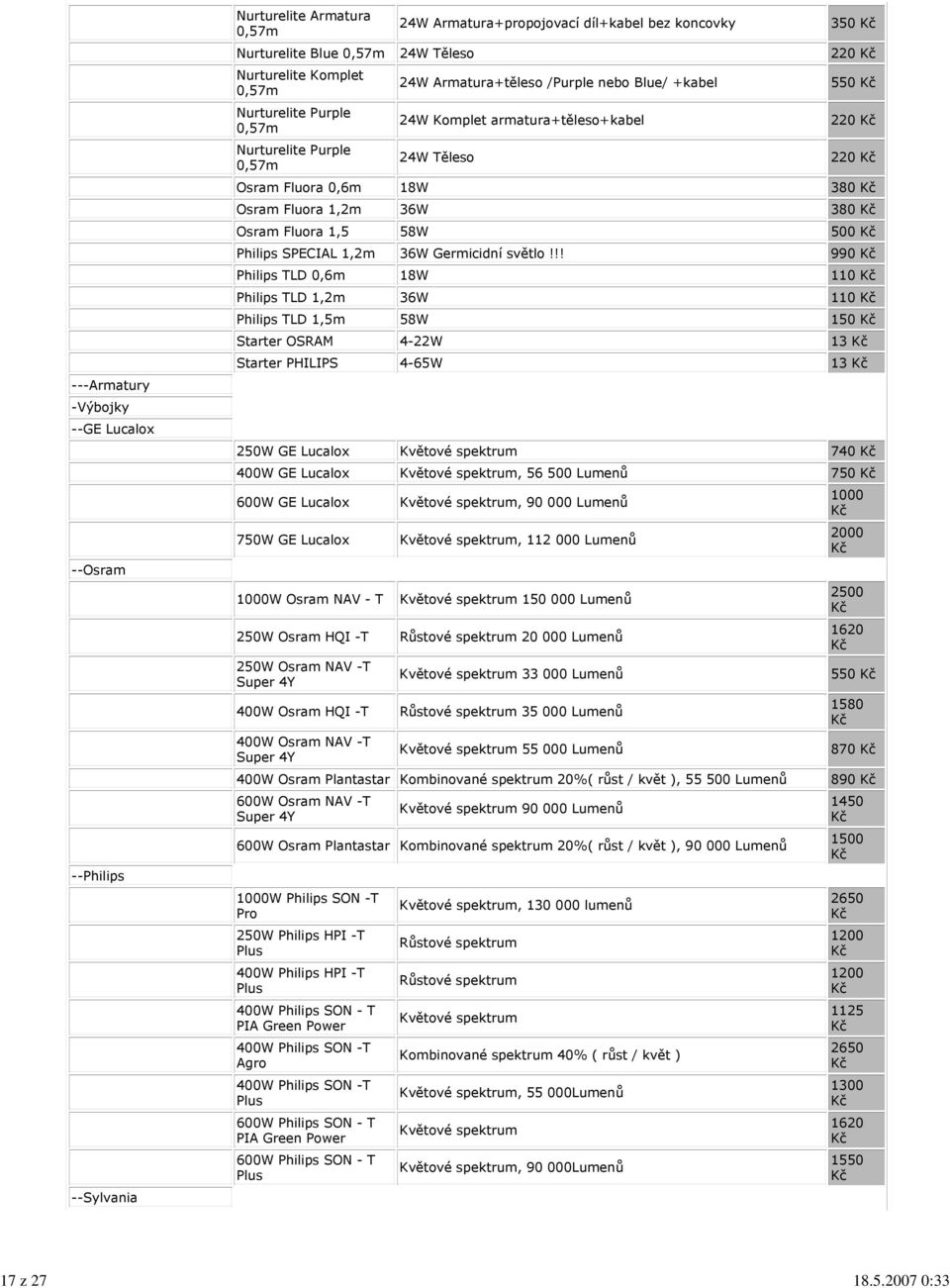 Nurturelite Komplet 0,57m Nurturelite Purple 0,57m Nurturelite Purple 0,57m 24W Armatura+těleso /Purple nebo Blue/ +kabel 24W Komplet armatura+těleso+kabel 24W Těleso 550 220 220 Osram Fluora 0,6m