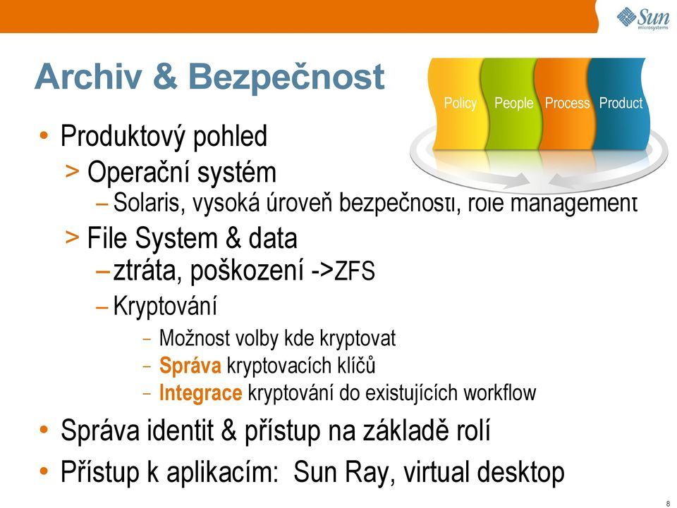 Kryptování Možnost volby kde kryptovat Správa kryptovacích klíčů Integrace kryptování do