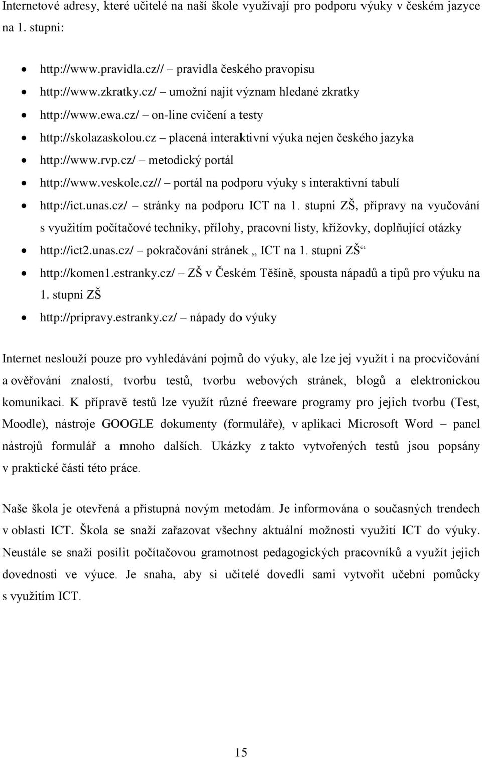 cz/ metodický portál http://www.veskole.cz// portál na podporu výuky s interaktivní tabulí http://ict.unas.cz/ stránky na podporu ICT na 1.