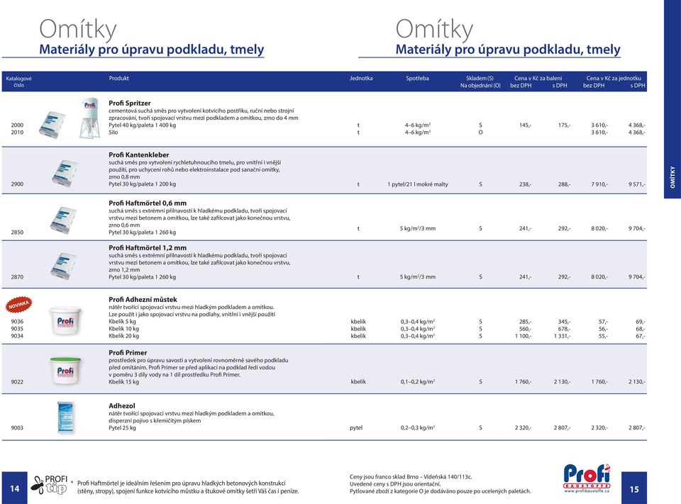 kg 2010 Silo t 4 6 kg/m 2 S 145,- 175,- 3 610,- 4 368,- t 4 6 kg/m 2 O 3 610,- 4 368,- Profi Kantenkleber suchá směs pro vytvoření rychletuhnoucího tmelu, pro vnitřní i vnější použití, pro uchycení