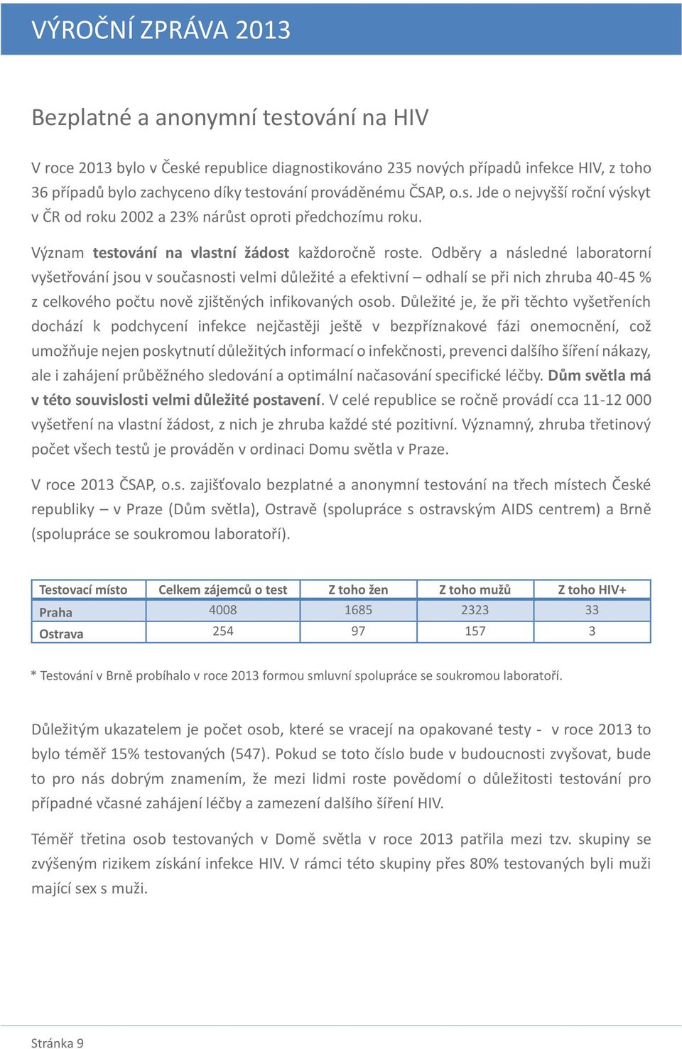 Odběry a následné laboratorní vyšetřování jsou v současnosti velmi důležité a efektivní odhalí se při nich zhruba 40-45 % z celkového počtu nově zjištěných infikovaných osob.