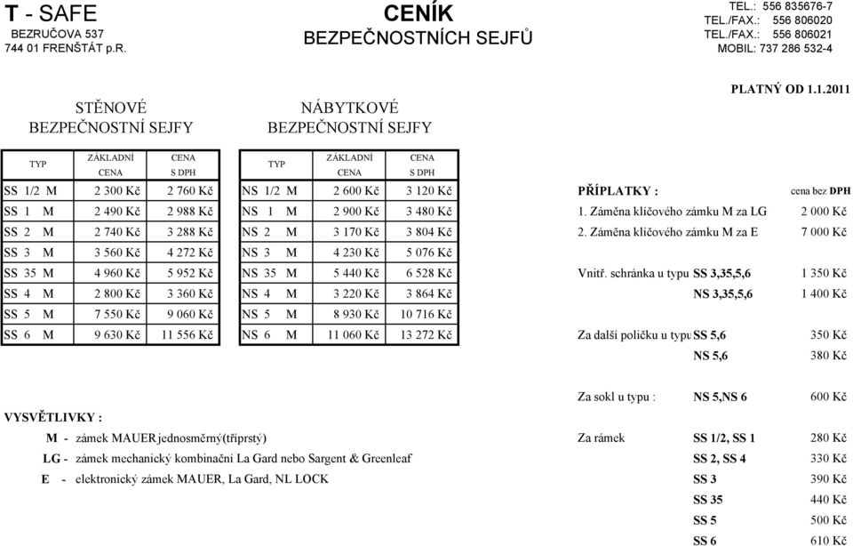 Záměna klíčového zámku za LG 2 000 Kč SS 2 2 740 Kč 3 288 Kč NS 2 3 170 Kč 3 804 Kč 2.