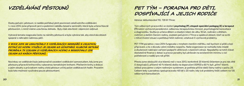 Vybraná temata reagovala často na náměty pěstounů a byla vybrána tak, aby otevírala oblasti spojené s náhradní rodinnou péčí.