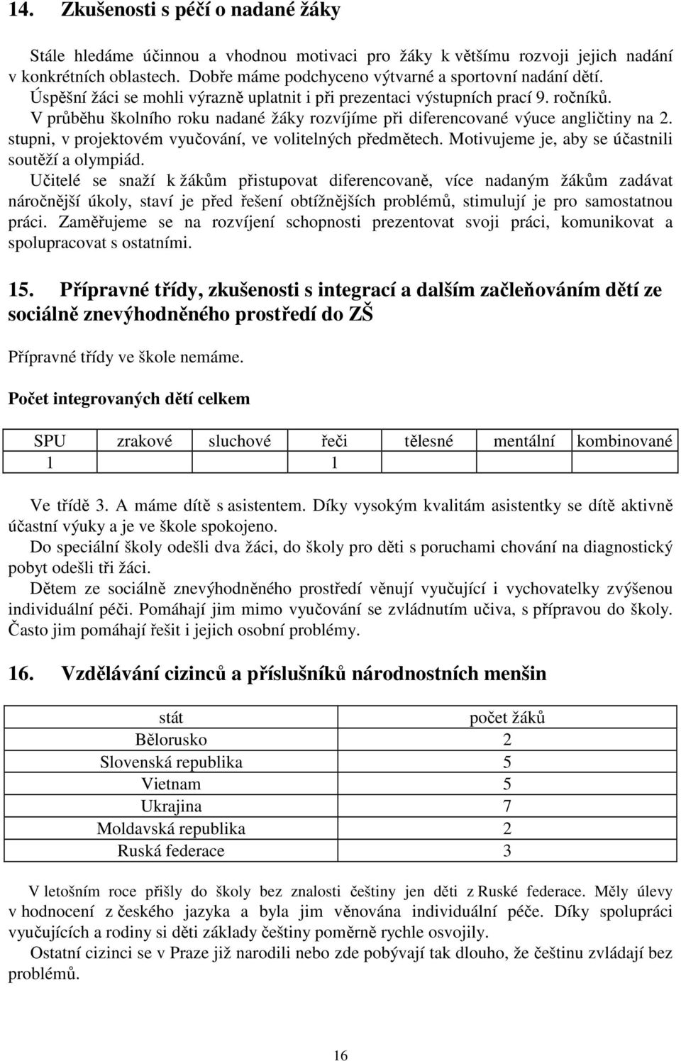 stupni, v projektovém vyučování, ve volitelných předmětech. Motivujeme je, aby se účastnili soutěží a olympiád.