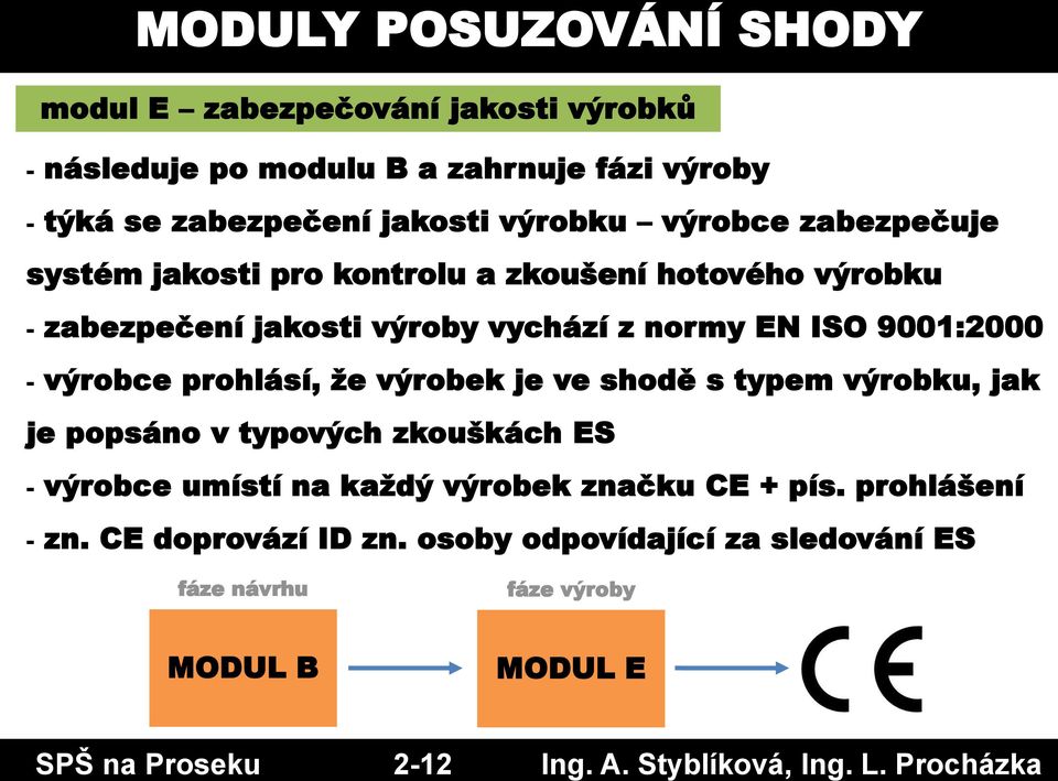 zabezpečuje systém jakosti pro kontrolu a zkoušení hotového výrobku - zabezpečení jakosti výroby vychází z normy EN ISO 9001:2000 - výrobce prohlásí,