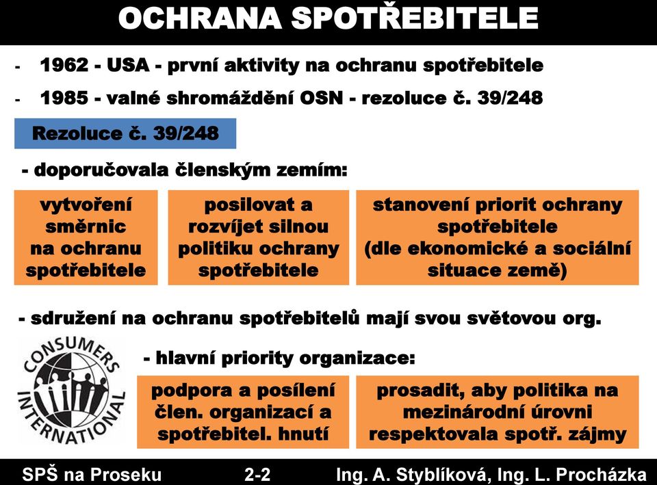 39/248 - doporučovala členským zemím: vytvoření směrnic na ochranu spotřebitele posilovat a rozvíjet silnou politiku ochrany spotřebitele stanovení priorit