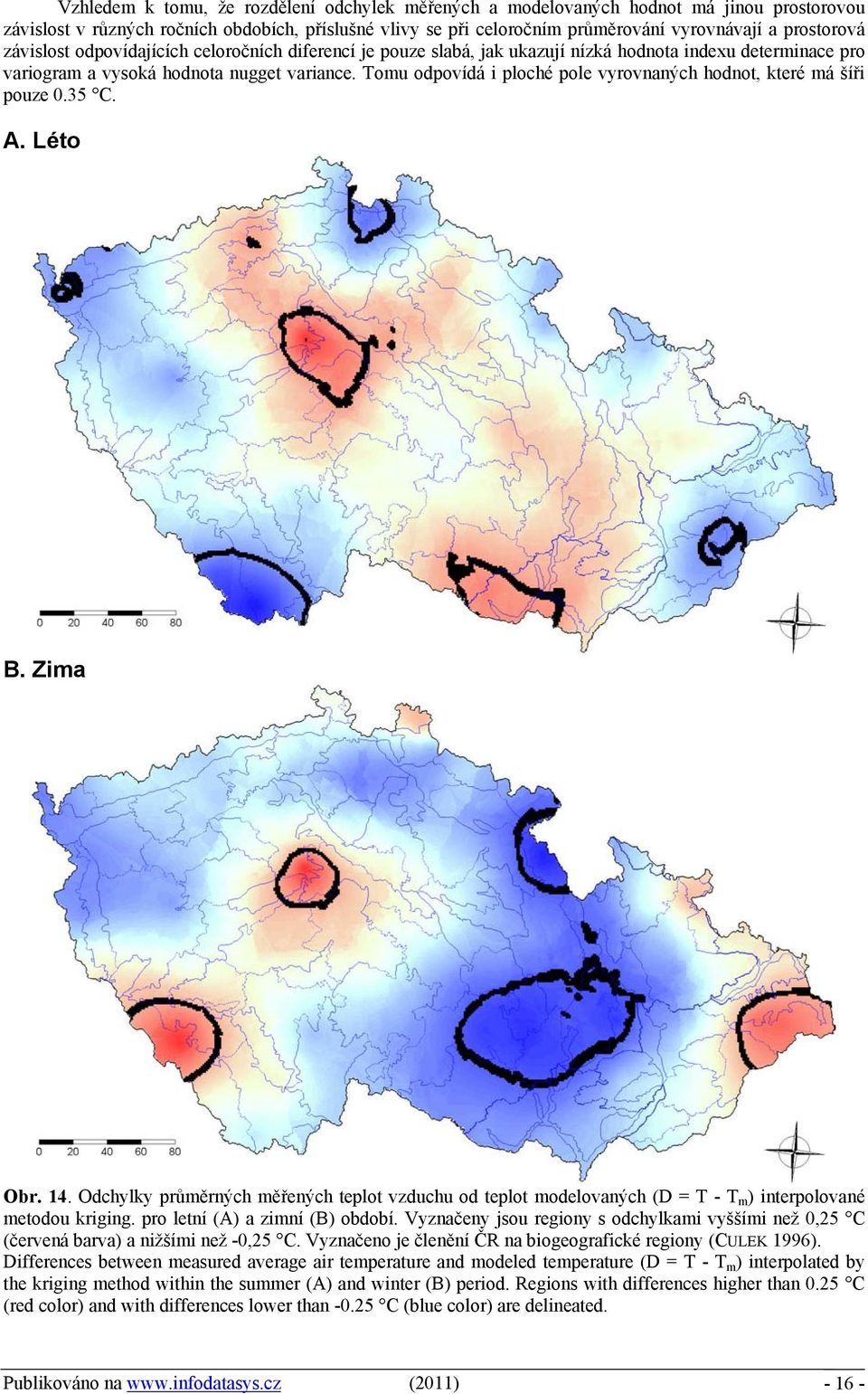 Tomu odpovídá i ploché pole vyrovnaných hodnot, které má šíři pouze 0.35 C. A. Léto B. Zima Obr. 14.