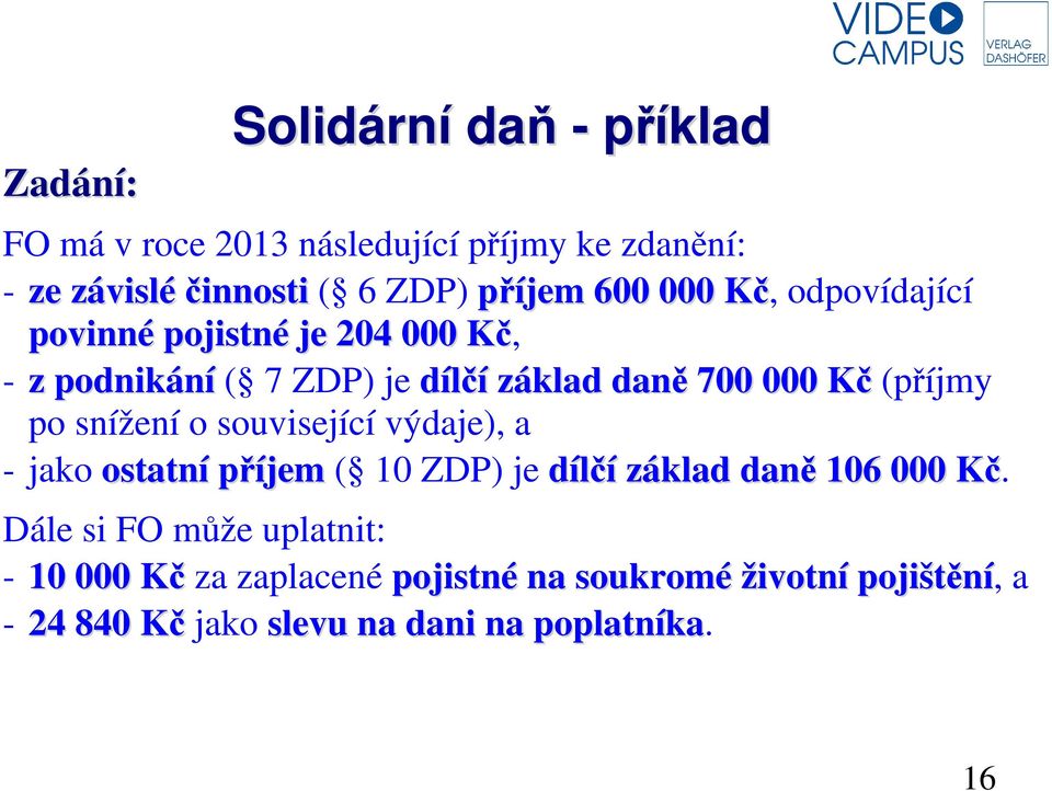 po snížení o související výdaje), a - jako ostatní příjem ( 10 ZDP) je dílčí základ daně 106 000 Kč.