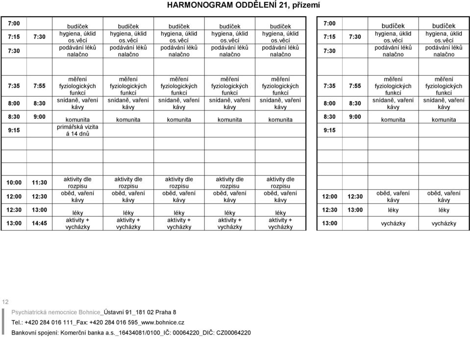 komunita komunita komunita primářská vizita á 14 dnů 8:30 9:00 9:15 komunita komunita 10:00 11:30 12:00 12:30 12:30 13:00 13:00 14:45 léky léky léky léky