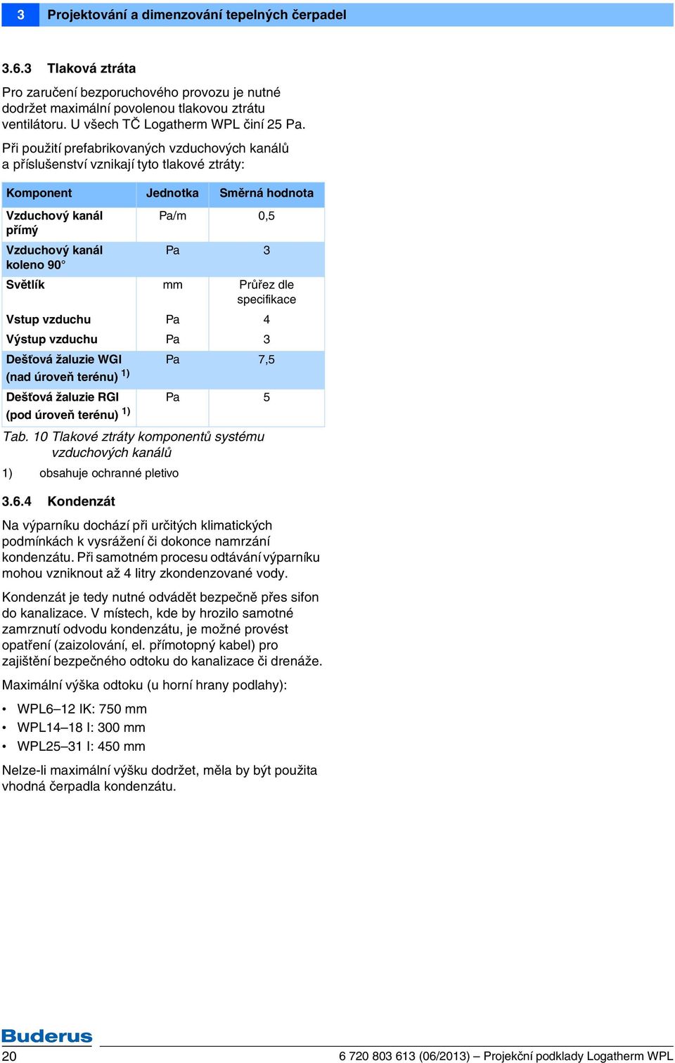 Průřez dle specifikace Vstup vzduchu Pa Výstup vzduchu Pa Dešťová žaluzie WGI Pa 7, (nad úroveň terénu) 1) Dešťová žaluzie RGI Pa (pod úroveň terénu) 1) Tab.