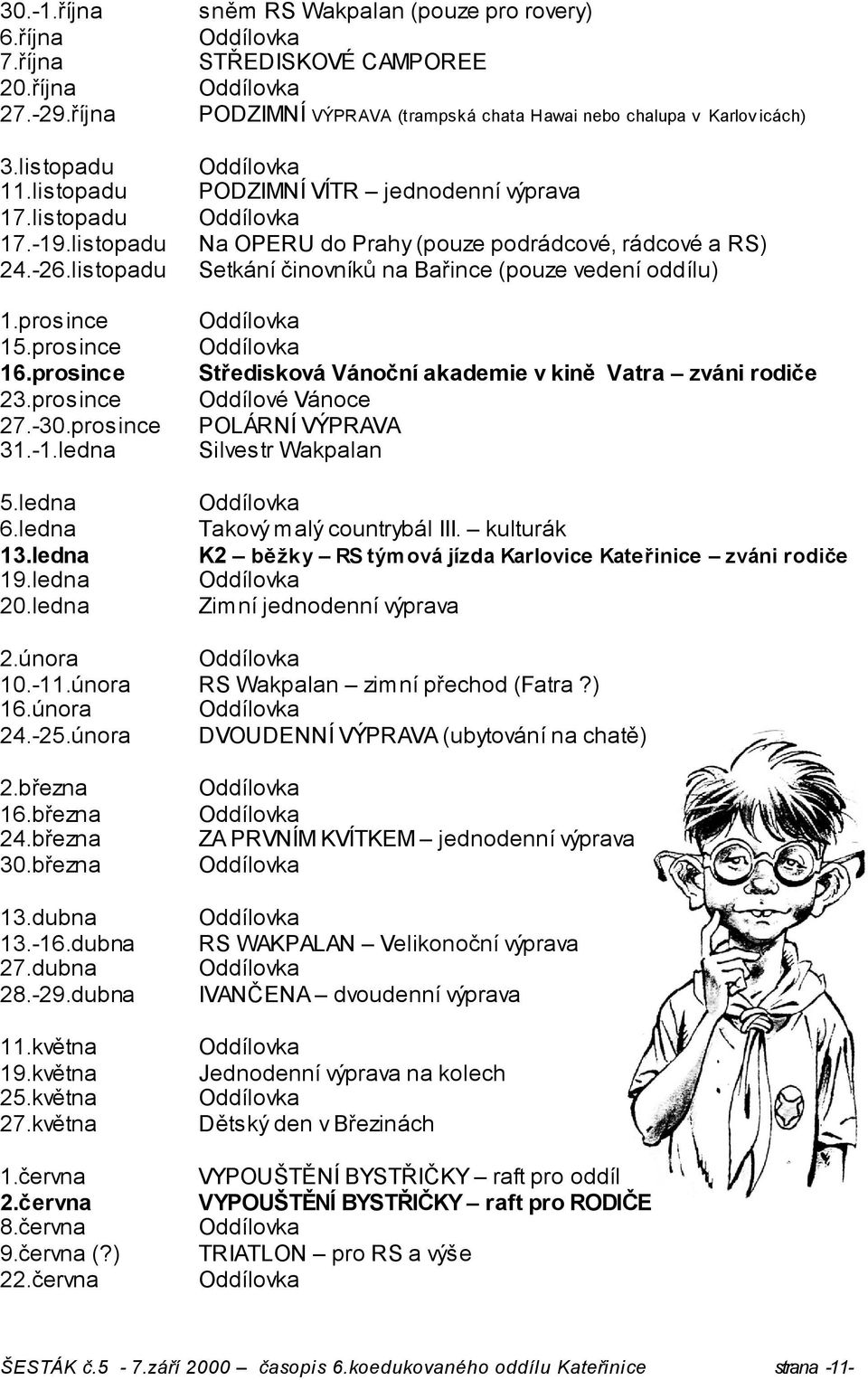 ledna sněm RS Wakpalan (pouze pro rovery) STŘEDISKOVÉ CAMPOREE PODZIMNÍ VÝPRAVA (trampská chata Hawai nebo chalupa v Karlov icách) PODZIMNÍ VÍTR jednodenní výprava Na OPERU do Prahy (pouze