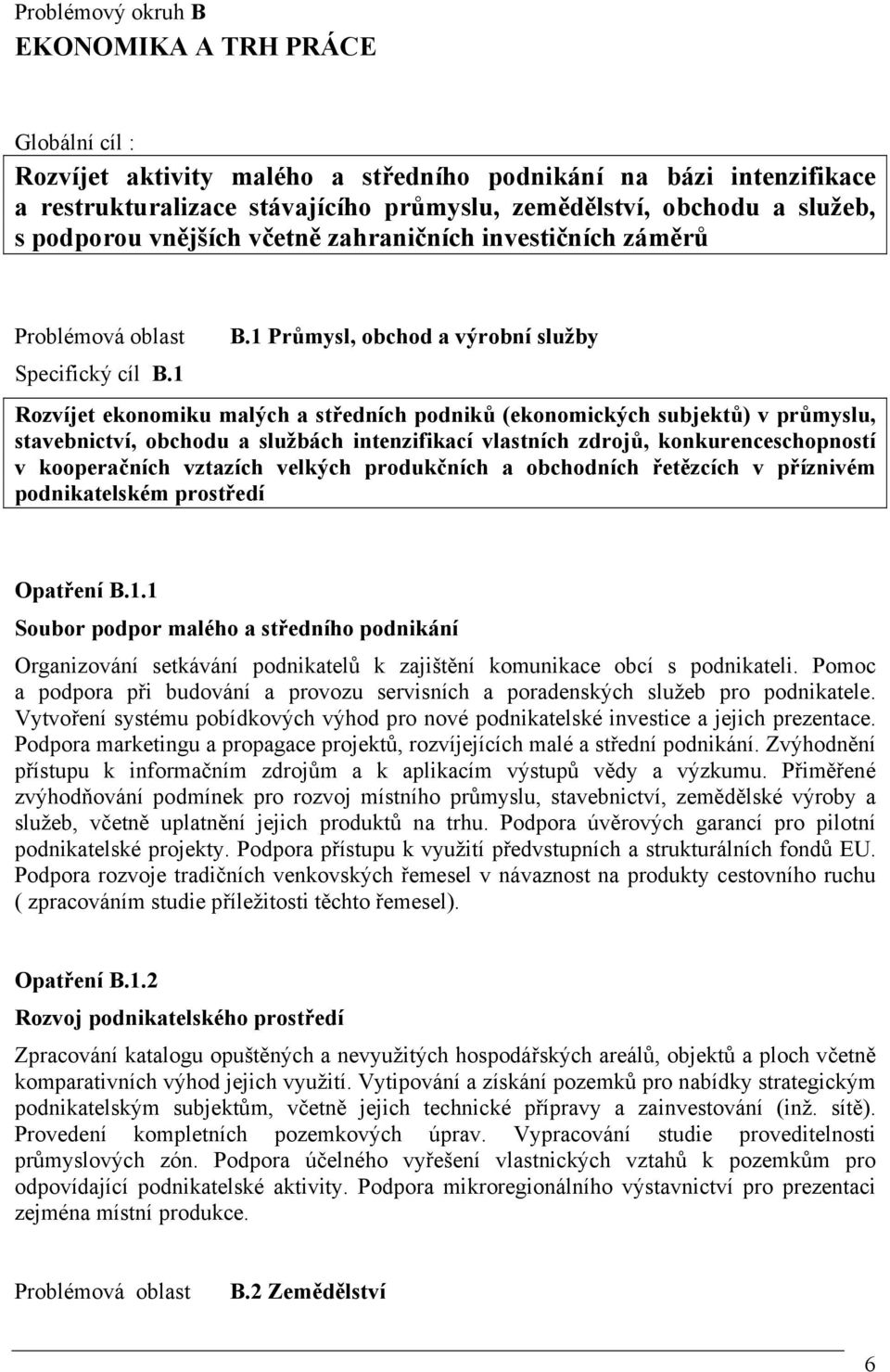 1 Průmysl, obchod a výrobní služby Rozvíjet ekonomiku malých a středních podniků (ekonomických subjektů) v průmyslu, stavebnictví, obchodu a službách intenzifikací vlastních zdrojů,