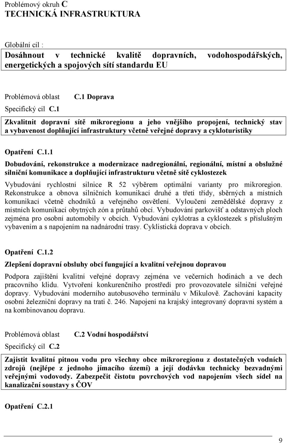 rekonstrukce a modernizace nadregionální, regionální, místní a obslužné silniční komunikace a doplňující infrastrukturu včetně sítě cyklostezek Vybudování rychlostní silnice R 52 výběrem optimální