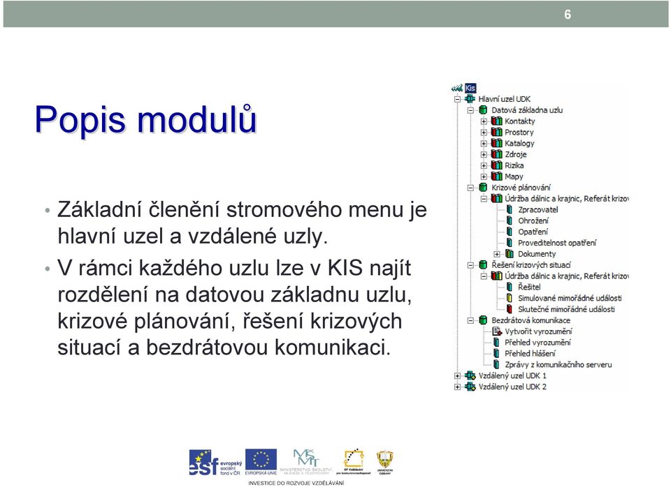 V rámci každého uzlu lze v KIS najít rozdělení na