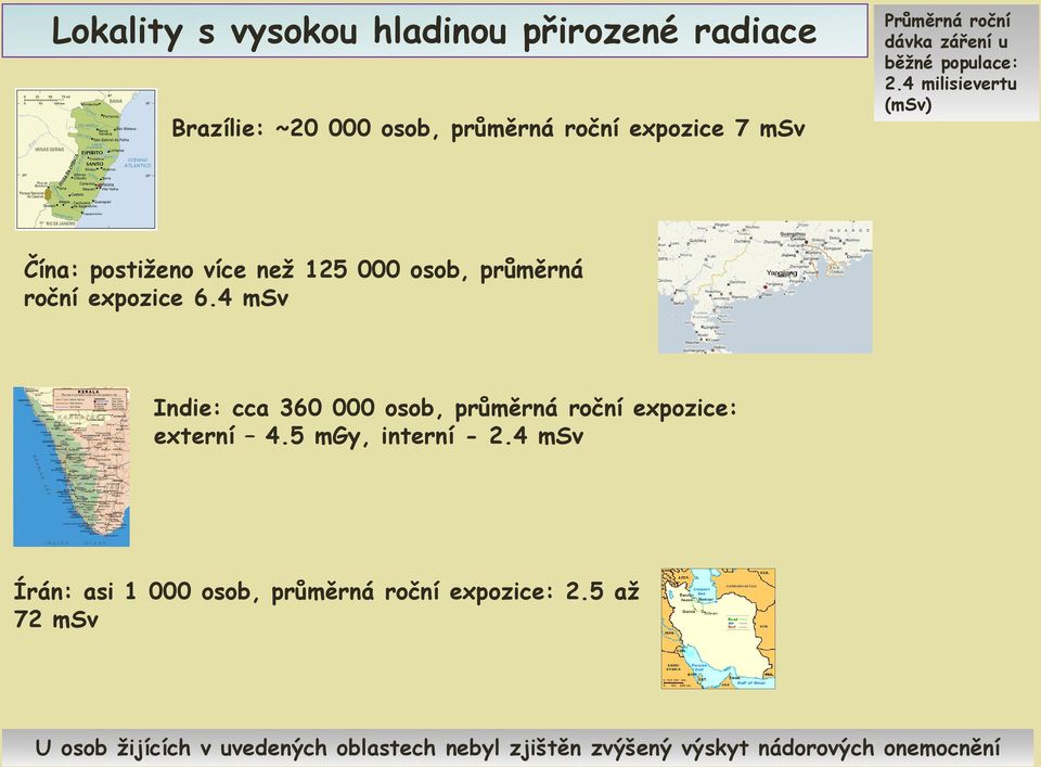 4 msv Indie: cca 360 000 osob, průměrná roční expozice: externí 4.5 mgy, interní - 2.