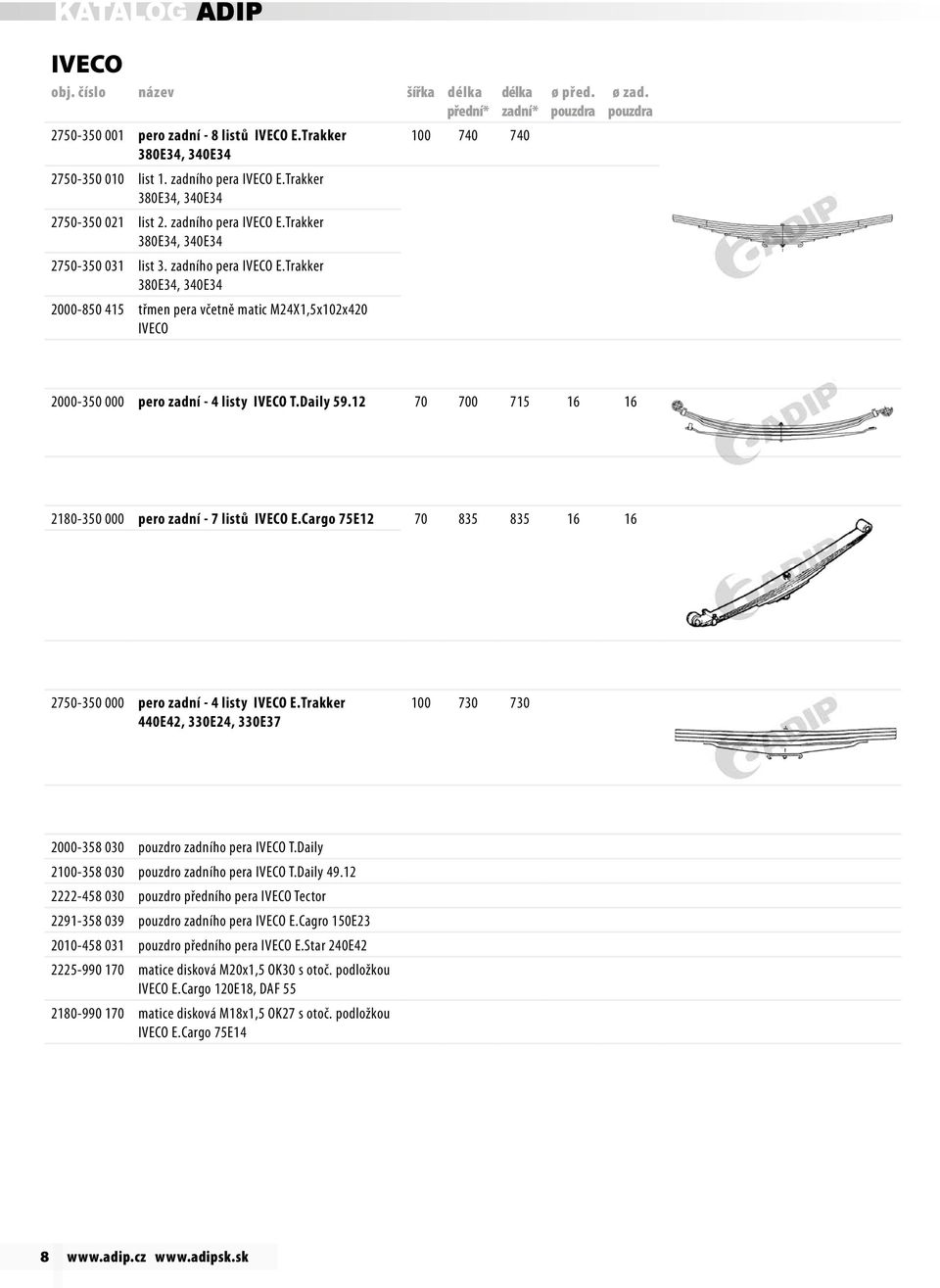 Trakker 380E34, 340E34 2000-850 415 třmen pera včetně matic M24X1,5x102x420 IVECO 100 740 740 2000-350 000 pero zadní - 4 listy IVECO T.Daily 59.