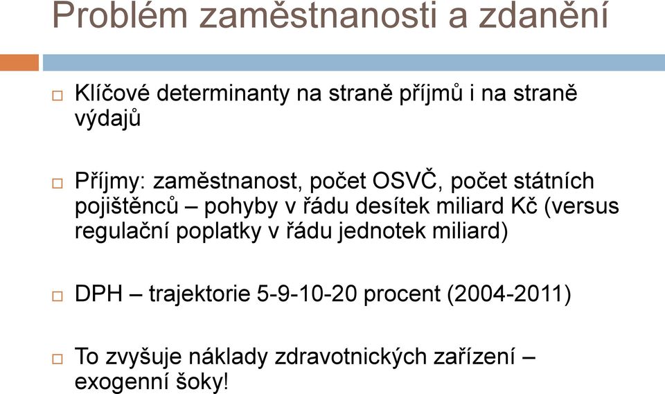 desítek miliard Kč (versus regulační poplatky v řádu jednotek miliard) DPH