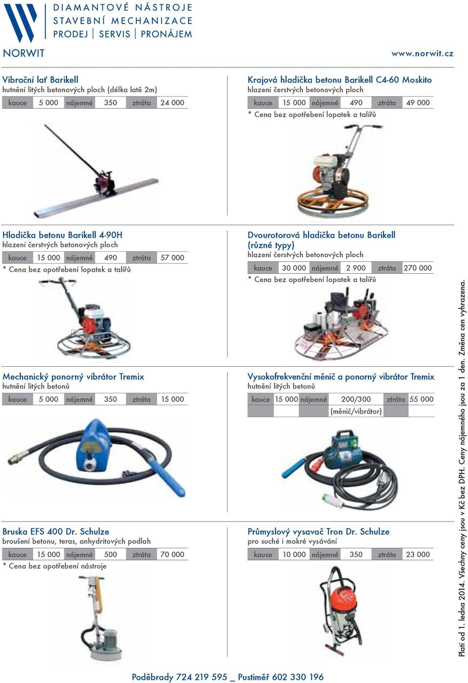 lopatek a talířů Mechanický ponorný vibrátor Tremix hutnění litých betonů kauce 5 000 nájemné 350 ztráta 15 000 Bruska EFS 400 Dr.