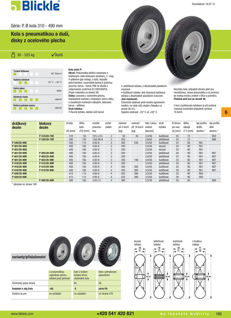 dobře Kola série P: Obruč: Pneumatika plněná vzduchem s drážkovým nebo blokovým em, 2- resp.