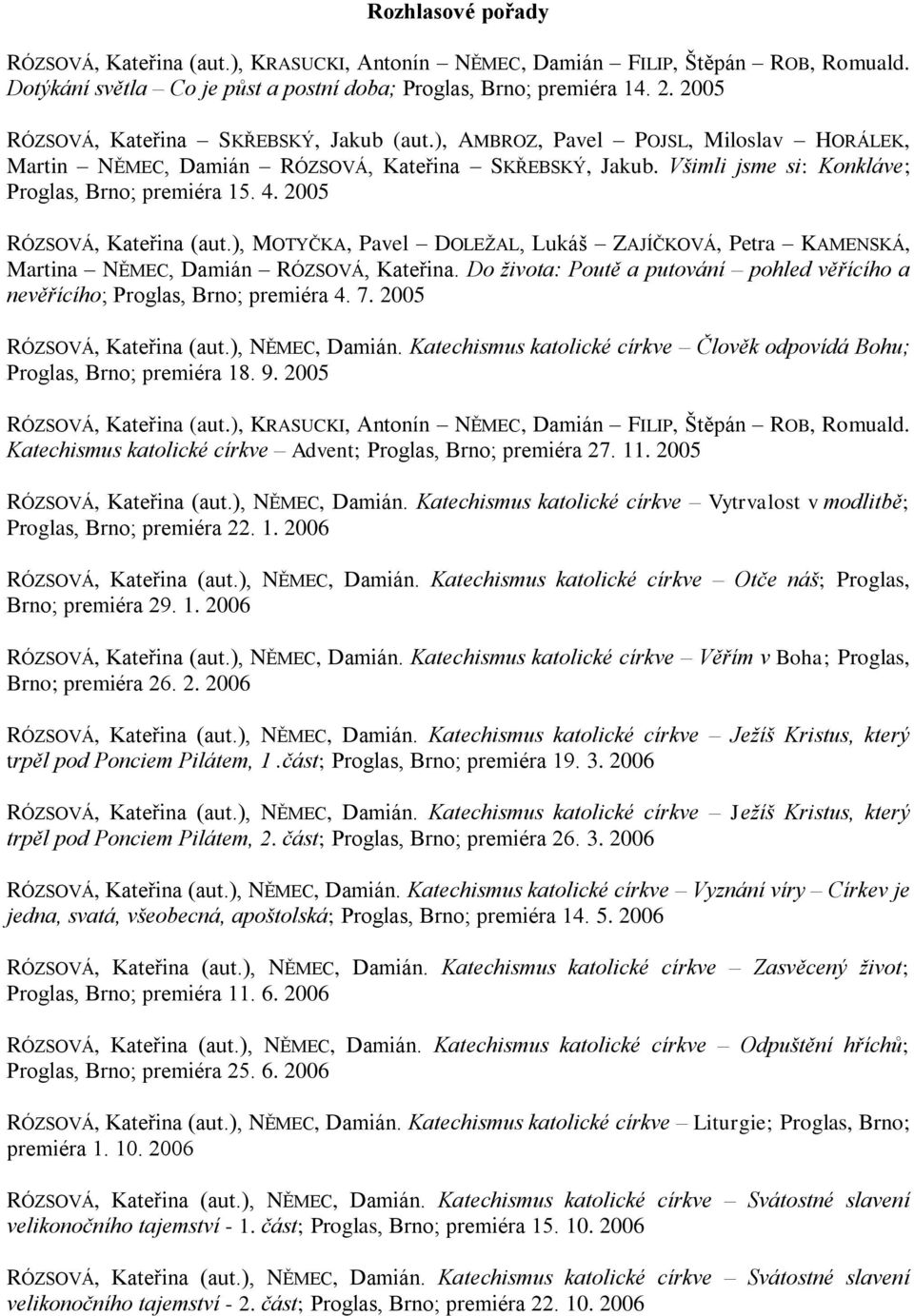 2005 RÓZSOVÁ, Kateřina (aut.), MOTYČKA, Pavel DOLEŢAL, Lukáš ZAJÍČKOVÁ, Petra KAMENSKÁ, Martina NĚMEC, Damián RÓZSOVÁ, Kateřina.