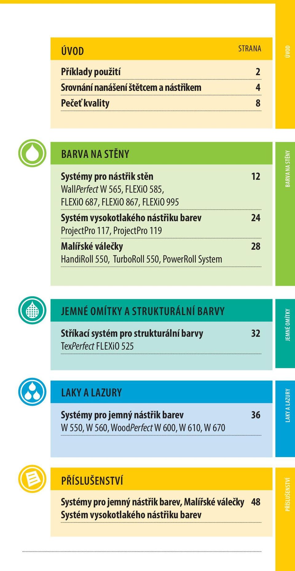 NA STĚNY JEMNÉ OMÍTKY A STRUKTURÁLNÍ BARVY Stříkací systém pro strukturální barvy 32 TexPerfect FLEXiO 525 JEMNÉ OMÍTKY LAKY A LAZURY Systémy pro jemný nástřik barev 36 W