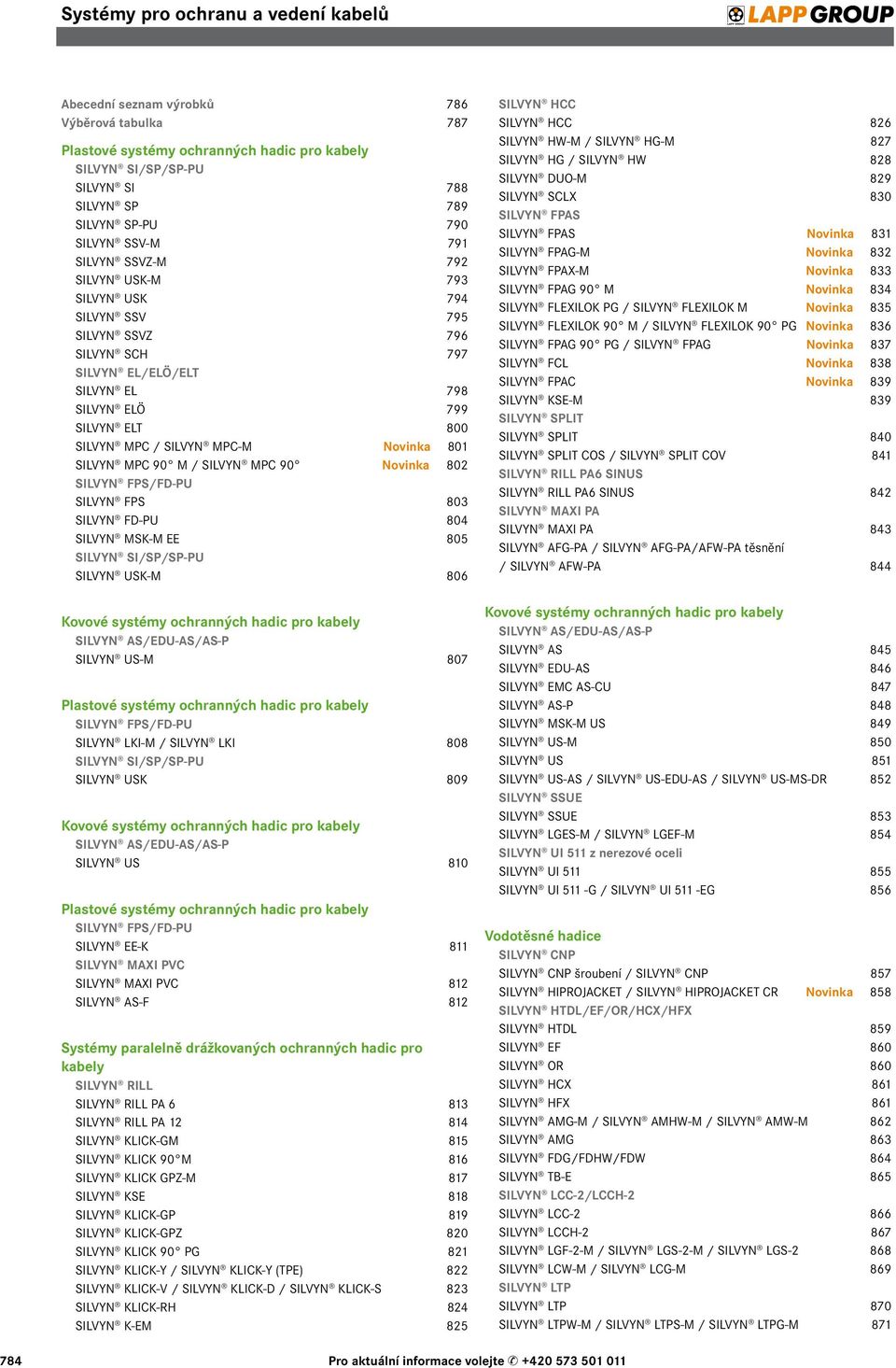90 Novinka 802 SILVYN FPS/FD-PU SILVYN FPS 803 SILVYN FD-PU 804 SILVYN MSK-M EE 805 SILVYN SI/SP/SP-PU SILVYN USK-M 806 Kovové systémy ochranných hadic pro kabely SILVYN AS/EDU-AS/AS-P SILVYN US-M