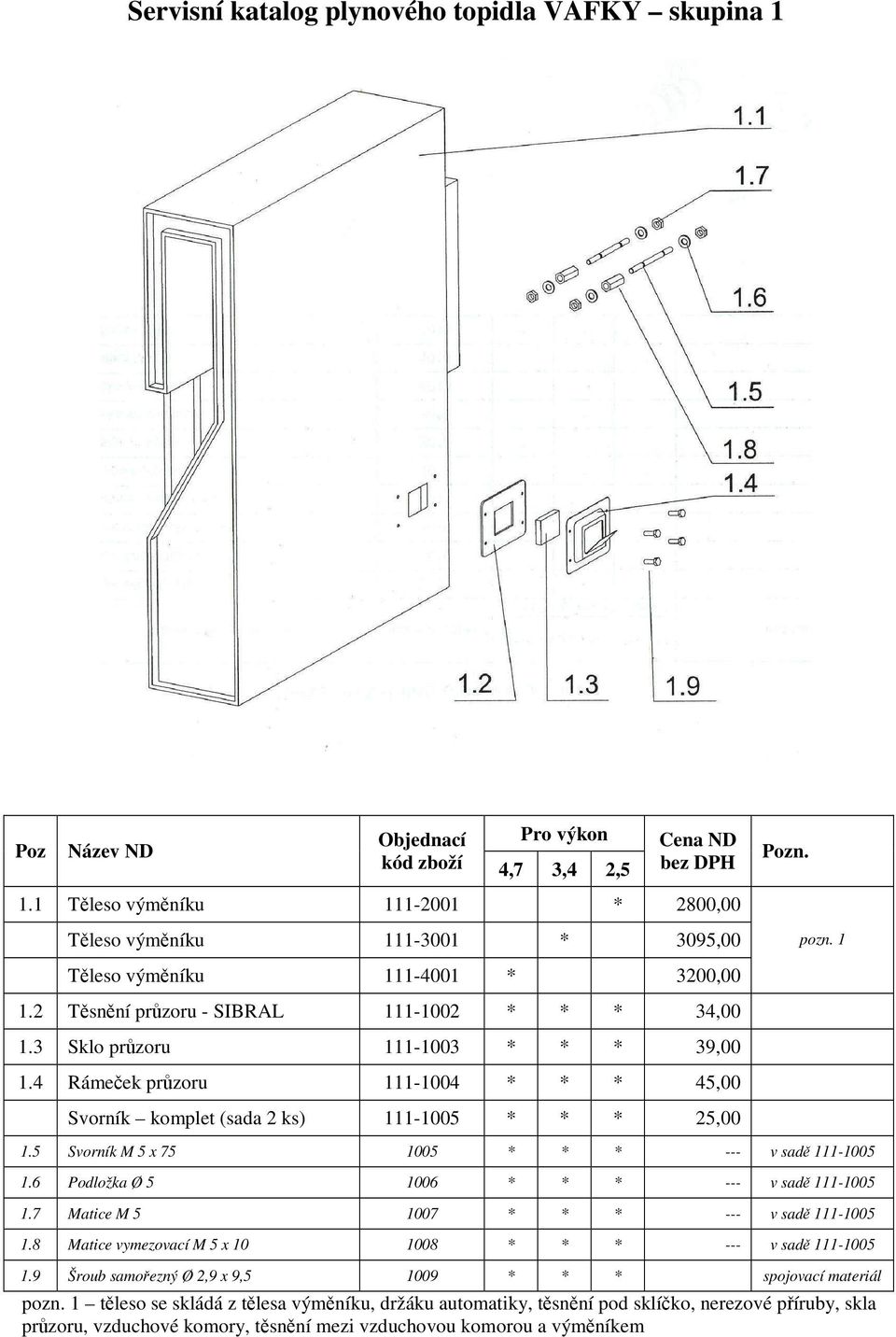 5 Svorník M 5 x 75 1005 * * * --- v sad 111-1005 1.6 Podložka Ø 5 1006 * * * --- v sad 111-1005 1.7 Matice M 5 1007 * * * --- v sad 111-1005 1.