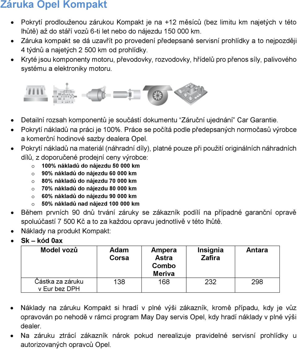 Kryté jsu kmpnenty mtru, převdvky, rzvdvky, hřídelů pr přens síly, palivvéh systému a elektrniky mtru. Detailní rzsah kmpnentů je sučástí dkumentu Záruční ujednání Car Garantie.