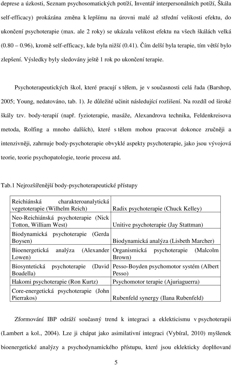 Výsledky byly sledovány ještě 1 rok po ukončení terapie. Psychoterapeutických škol, které pracují s tělem, je v současnosti celá řada (Barshop, 2005; Young, nedatováno, tab. 1).