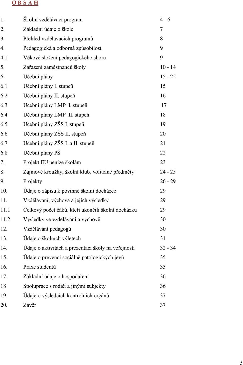 5 Učební plány ZŠS I. stupeň 19 6.6 Učební plány ZŠS II. stupeň 0 6.7 Učební plány ZŠS I. a II. stupeň 1 6.8 Učební plány PŠ 7. Projekt EU peníze školám 3 8.