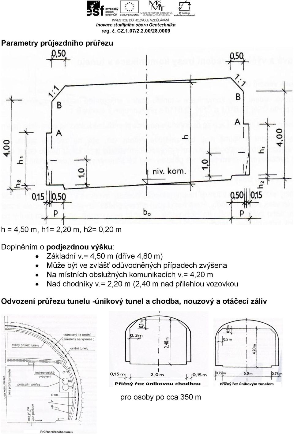 = 4,50 m (dříve 4,80 m) Může být ve zvlášť odůvodněných případech zvýšena Na místních obslužných